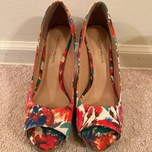 Christian Siriano Floral Peep-Toe Pumps in Red, Blue, Green, Orange